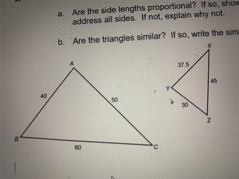 Are they similar Are their side lengths proportional ASAP-example-1