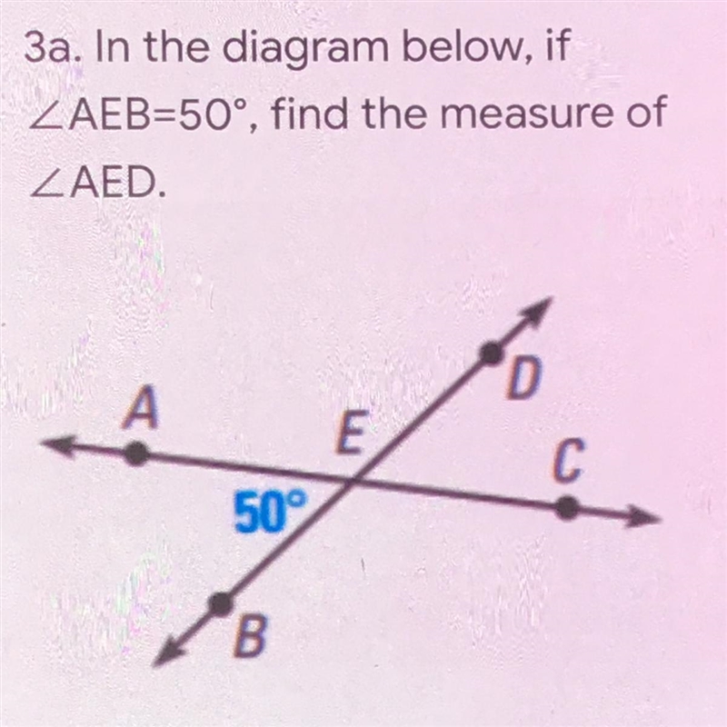 In the diagram below, if AEB=50°, find the measure of AED.-example-1