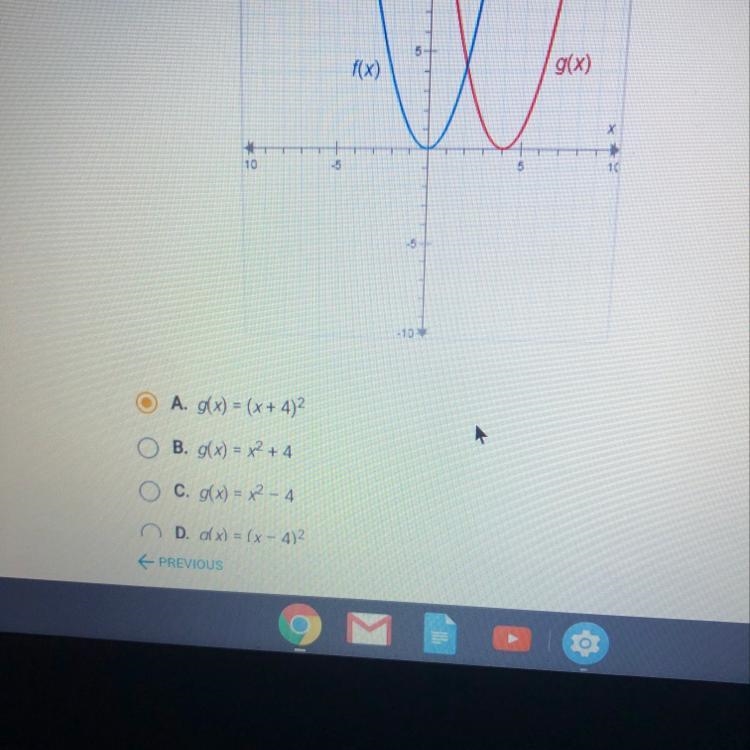 The graphs below have the same shape. f(x) = x2. What is the equation of the graph-example-1