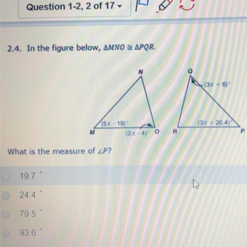 100 POINTS! 2.4. In the figure below, AMNO - APQR. (3x + 6) (5.8 15x - 19) 19) L (3x-example-1