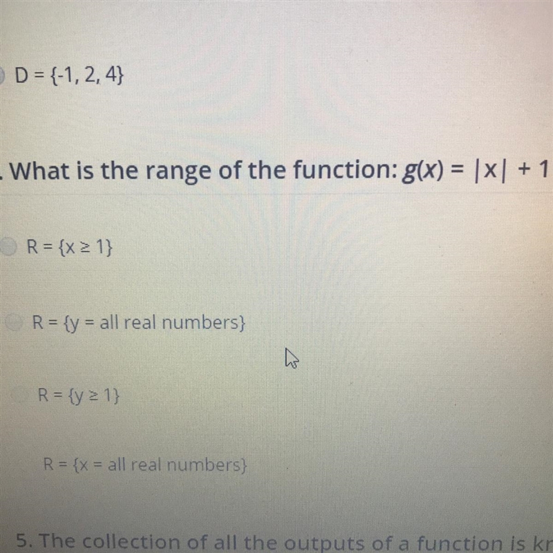 4. What is the range of the function: g(x) = x + 1-example-1