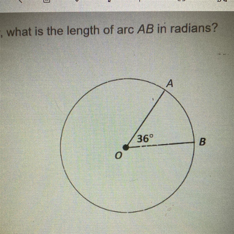 In circle O below, what is the length of arc AB in radians? * If it’s possible Step-example-1