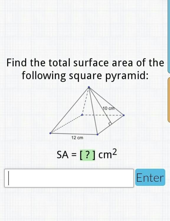 Can an expert help me find the surface area of this pyramid​-example-1