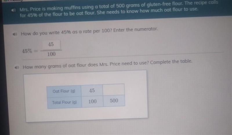 How Manu grams of oat flour does Mr.Price need to use? complete the table​-example-1