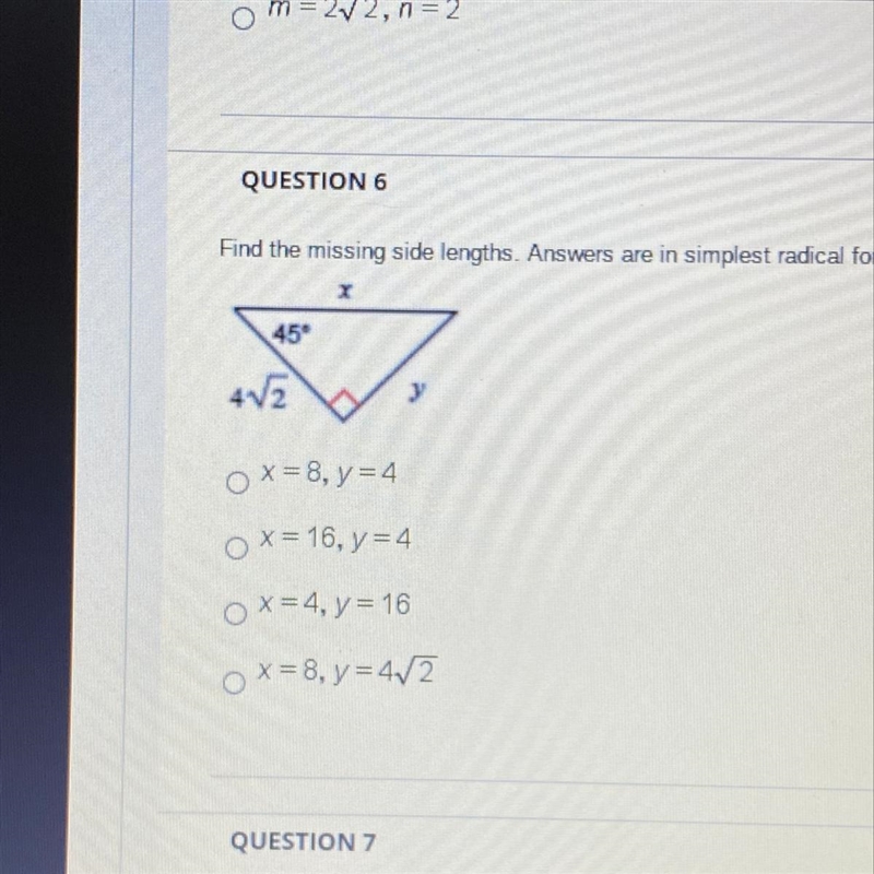 Find the missing side lengths. Answers are in simplest radical form with the denominator-example-1