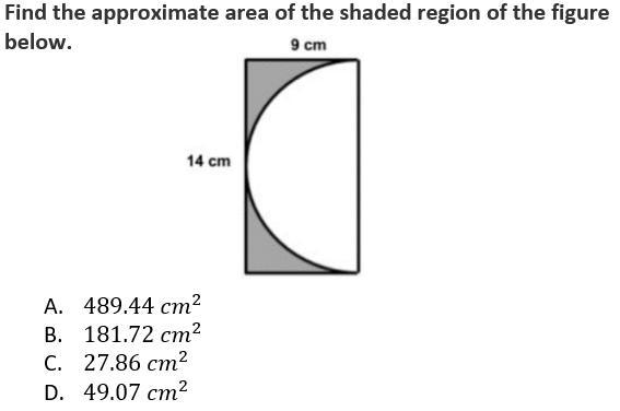 Find the approximate area of the shaded region of the figure below. A: 489.44 cm2 B-example-1