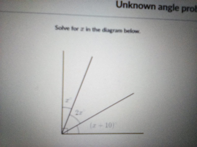 What is x for Unknown angle problems with algebra?-example-1