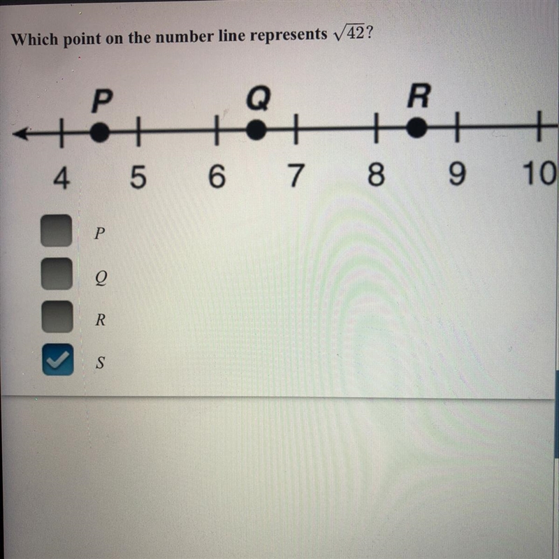 Which point on the number line represent 42? A.P B.Q C.R D.S-example-1