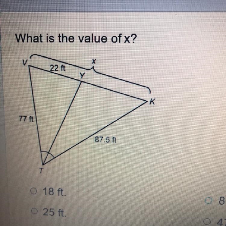 What is the value of x? 18ft 25ft 8ft 47ft-example-1