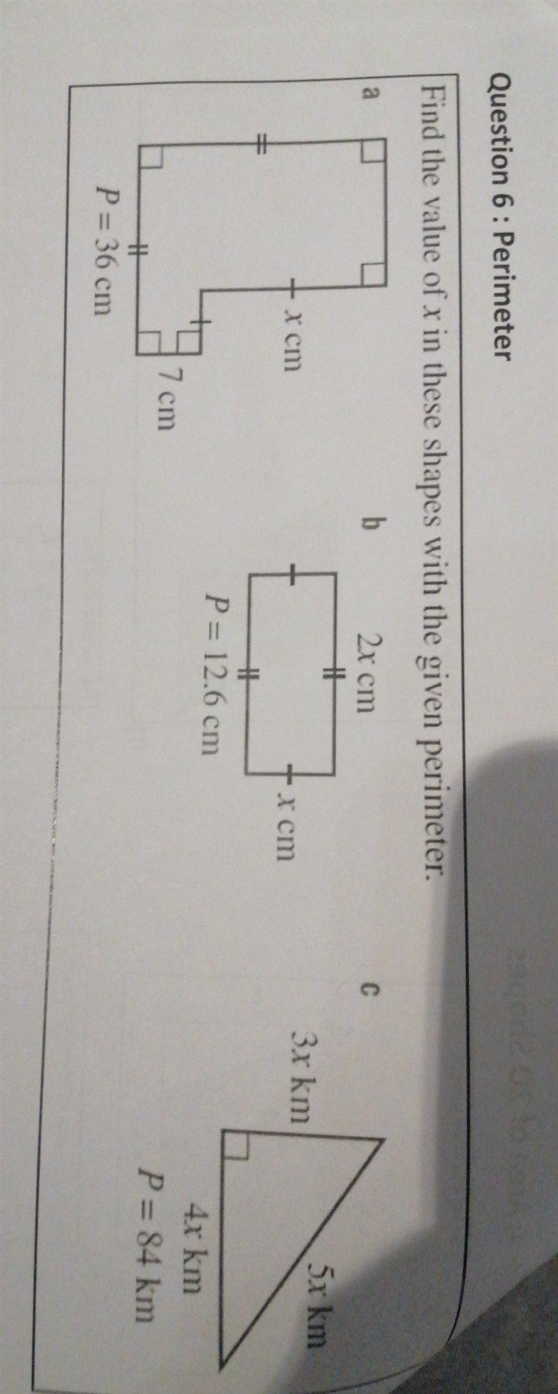 Find the value of x in these shapes with the given perimeter. ​-example-1