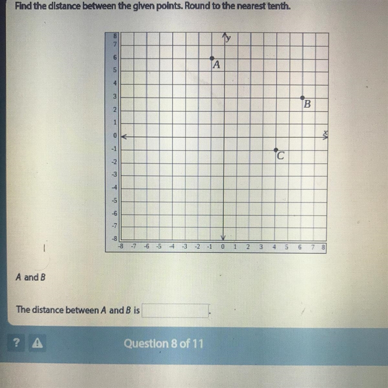 Find the distance between the given points. Round to the nearest tenth.-example-1