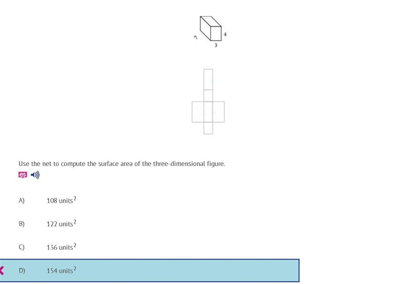 Use the net to compute the surface area of the three-dimensional figure. A) 108 units-example-1