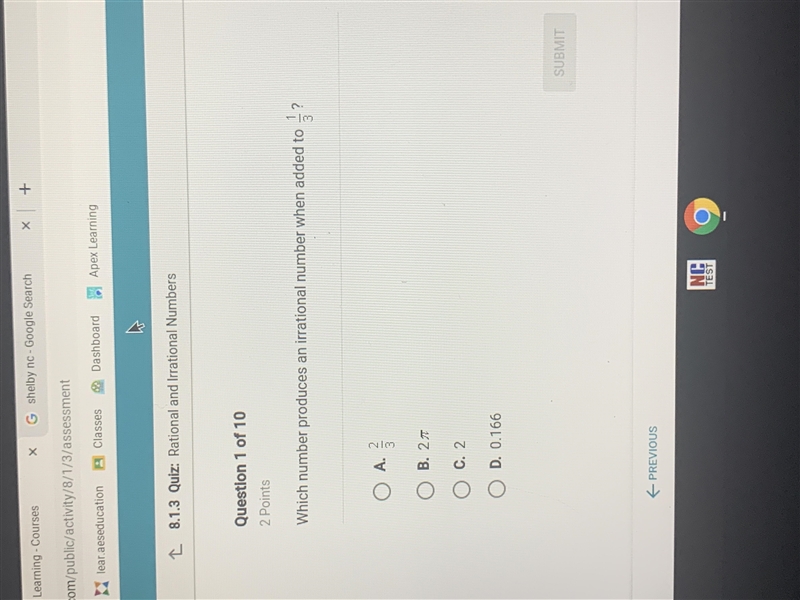 Which number produces an irrational number when added to 1/3?-example-1