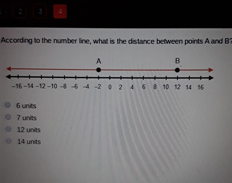 According to the number line, what is the distance between points A and B? 6 units-example-1