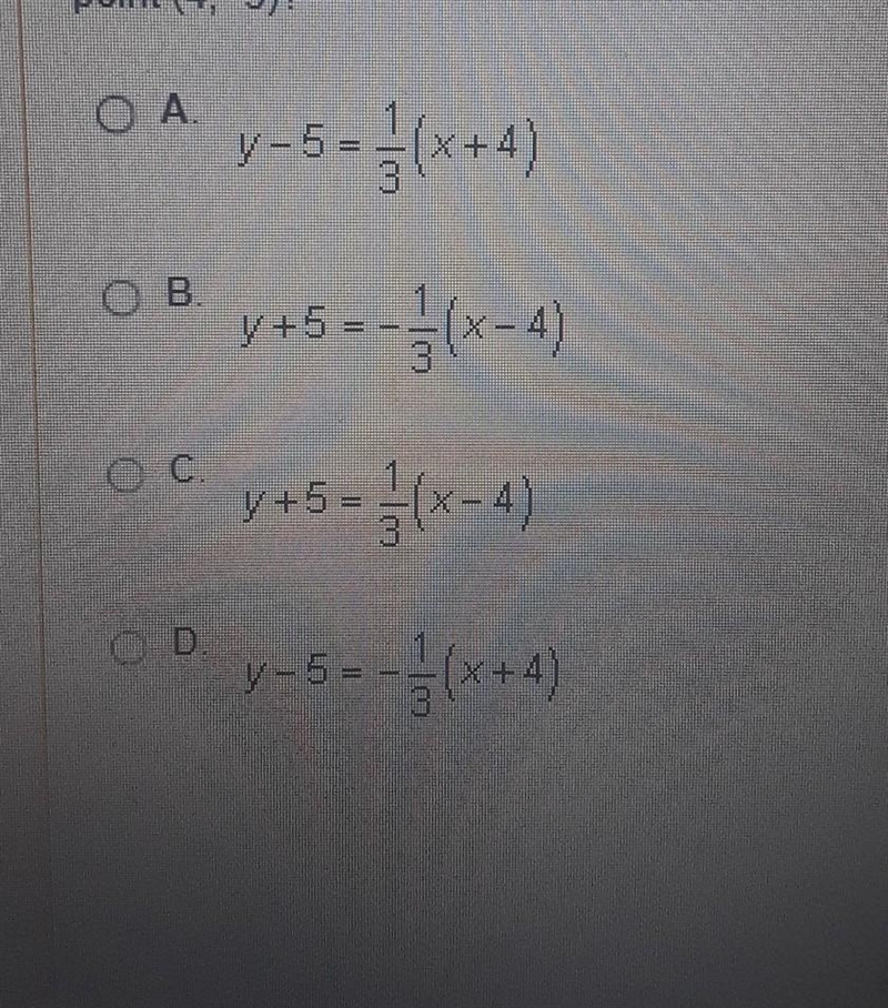 What is the point slope equation of the line with slope -1/3 that goes through the-example-1