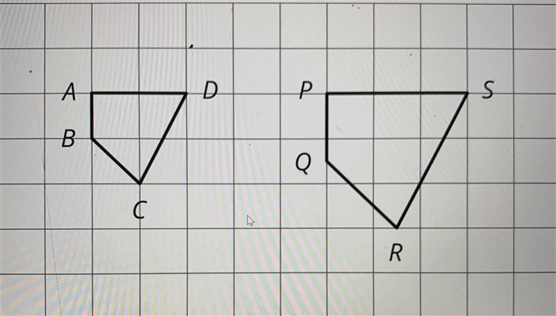 PLEASE HELP DUE SOON: Polygon PQRS is a scaled copy of polygon ABCD. 1. Angle ___ in-example-1