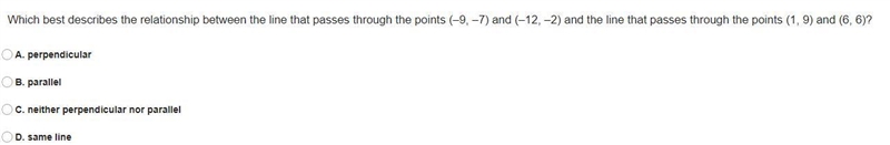 Which best describes the relationship between the line that passes through the points-example-1