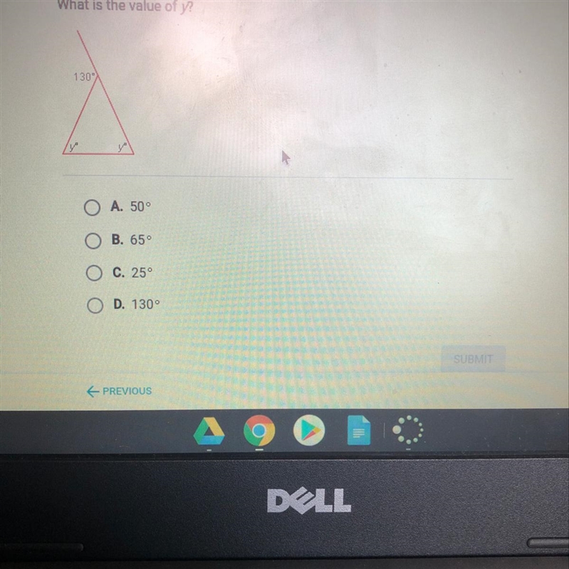 What is the value of y? 1 30° a.50 b.65 c.25 d.130-example-1