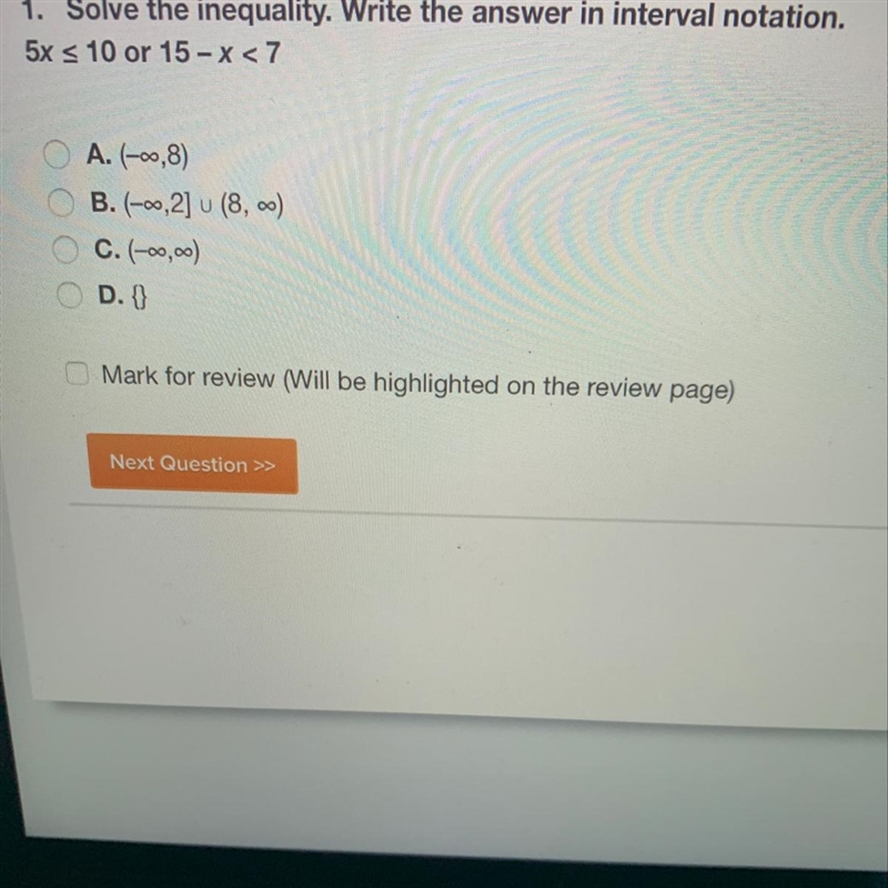 Solve the inequality. Write the answer in the interval notation.-example-1