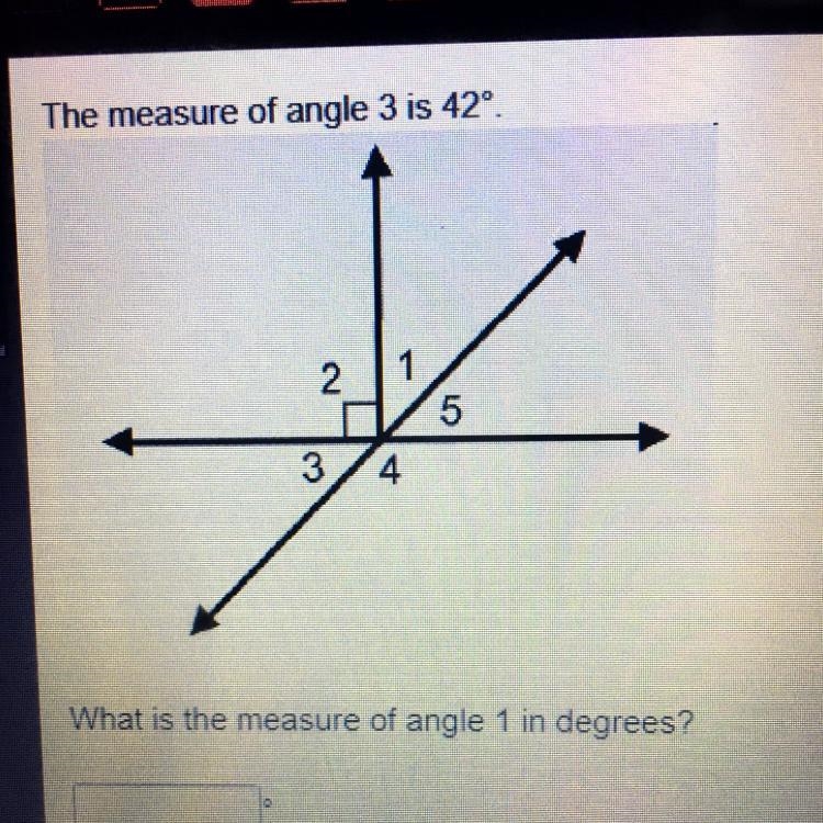 The measure of angle 3 is 42° What is the measure of angle 1 in degrees-example-1