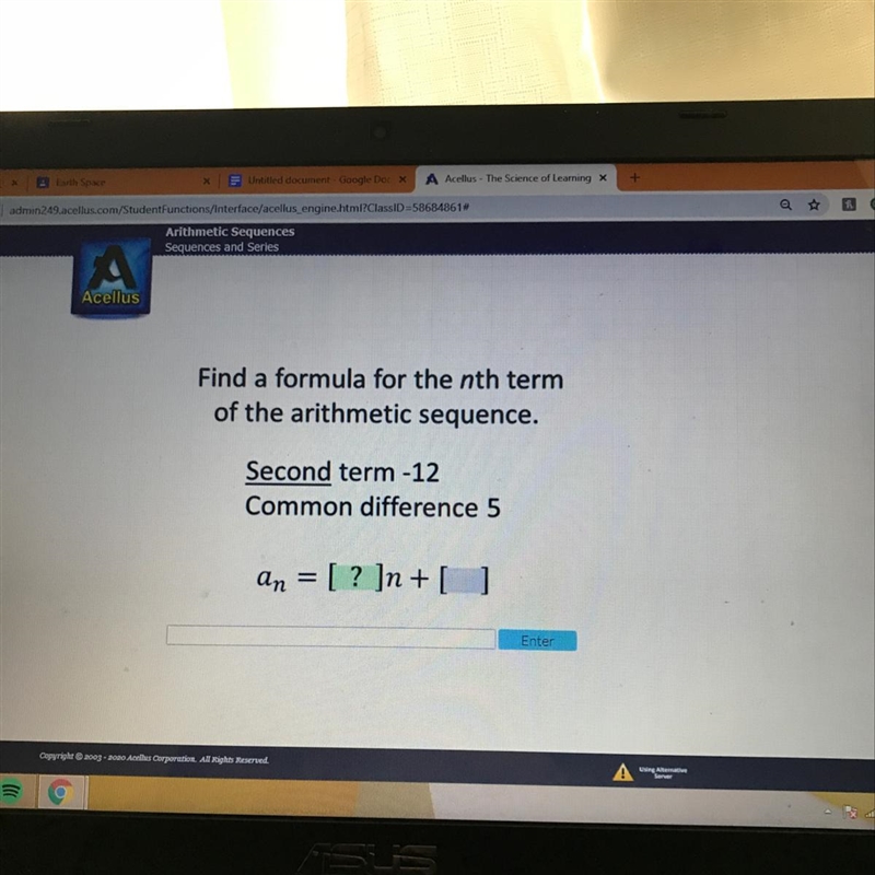 Find a formula for the nth term of the arithmetic sequence second term -12 common-example-1