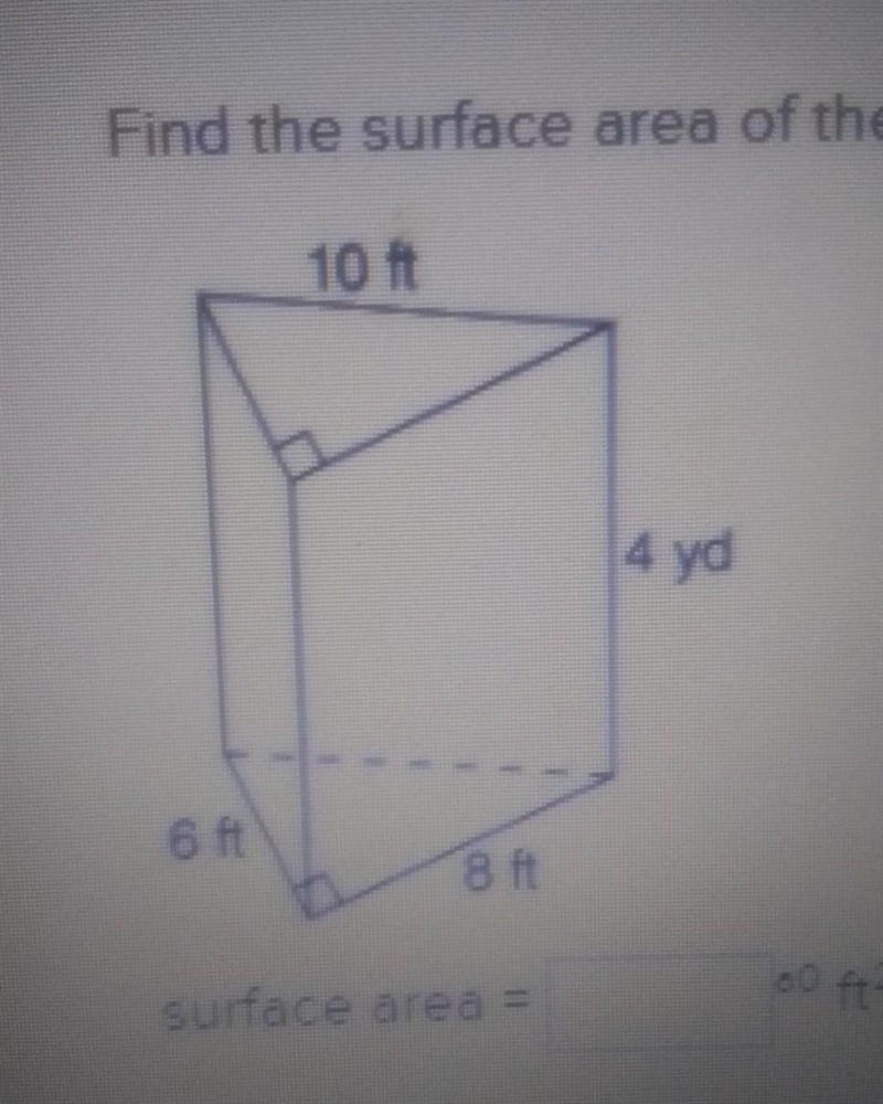 Find the surface area of the following triangular prism.​-example-1