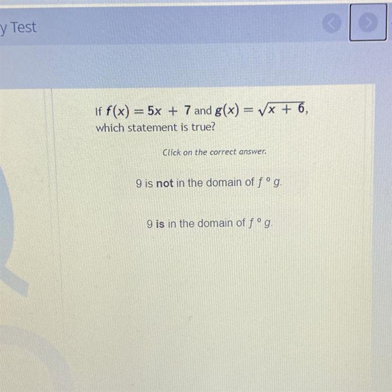 If f(x) = 5x + 7 and g(x) = x + 6, which statement is true? Click on the correct answer-example-1