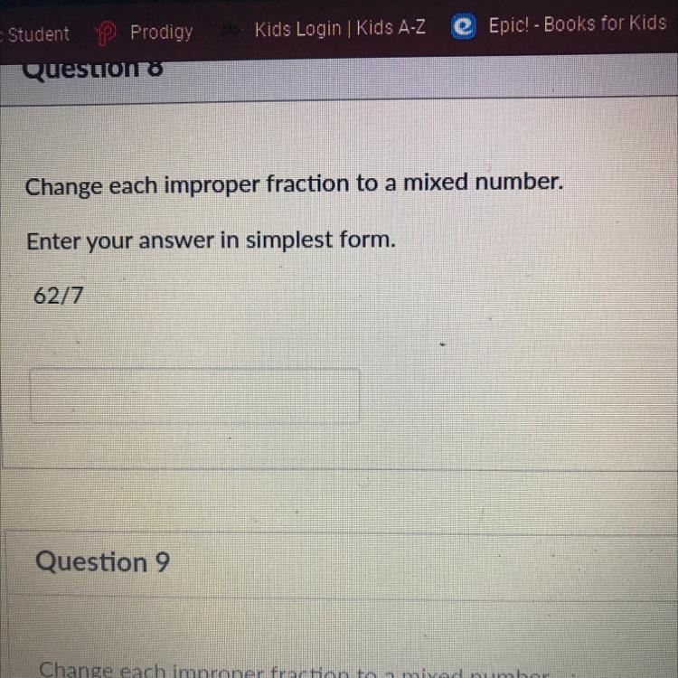 Change each improper fraction to a mixed number. Enter your answer in simplest form-example-1