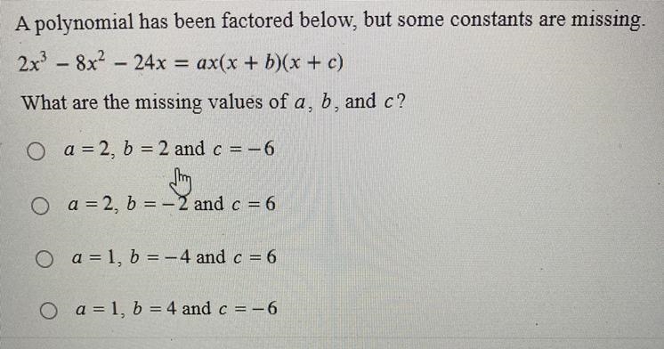 A polynomial has been factored below, but some constants are missing.-example-1