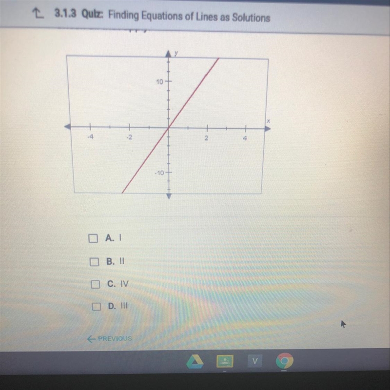 Which quadrants does the line representing the equation y = 6x pass through? Check-example-1