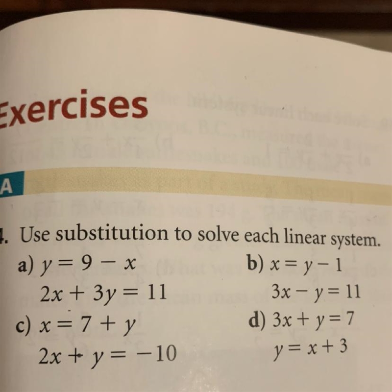 Using substitution to solve a linear system Y=9-x And 2x+3y=11 How would I solve this-example-1