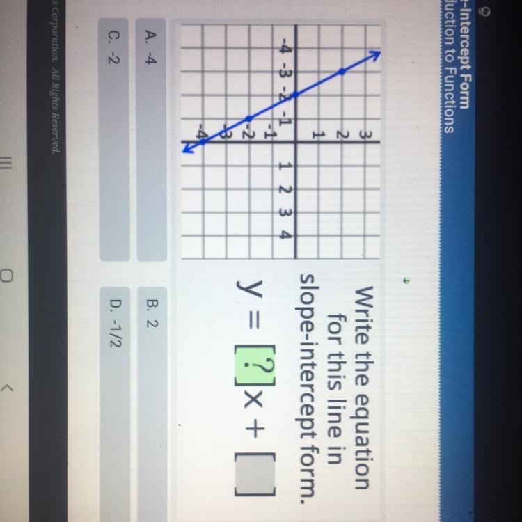 Write the equation for this line in y=blanks+blank **Please see picture**-example-1