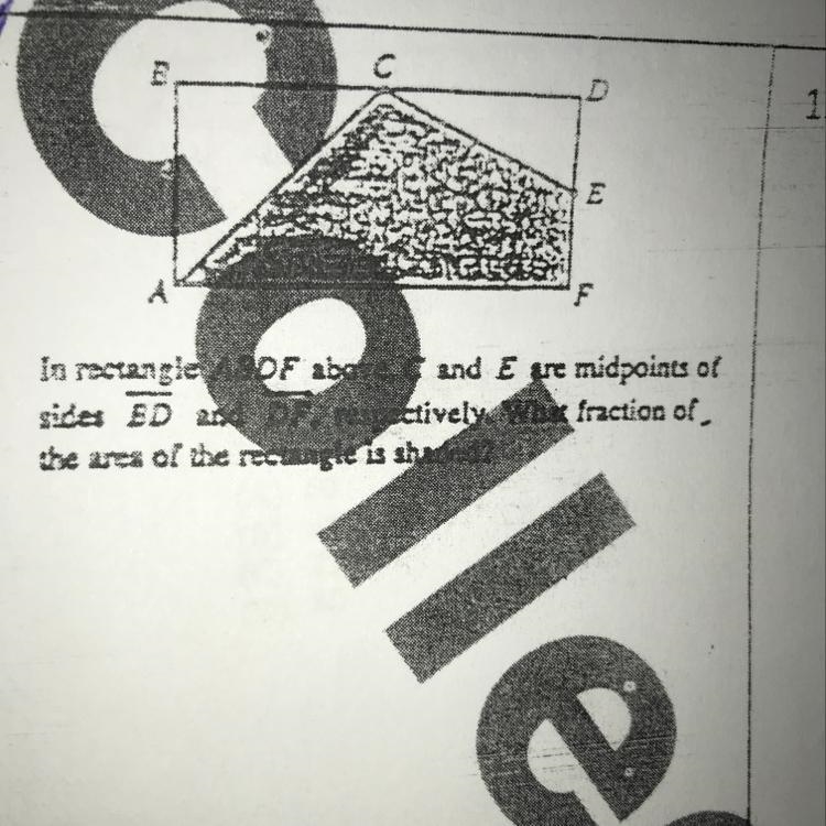 In the rectangle ABDF above, C and E are midpoints of sides line ED and line DF, respectively-example-1