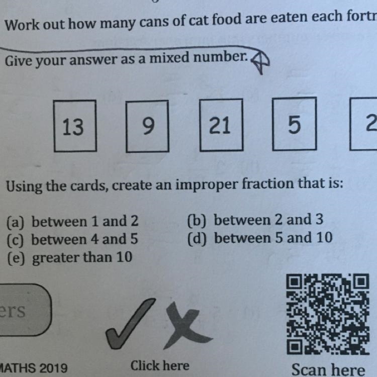 Using the cards,create an improper fraction that is: a) b) c) d) e)-example-1