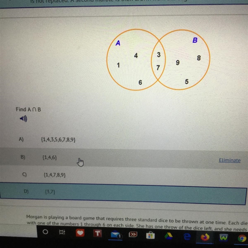 Find A B A, 14356789 B,146 C,14789 D,37-example-1