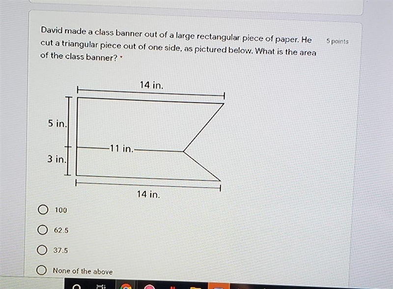 David made a class banner out of a large rectangular piece of paper. He cut a triangular-example-1