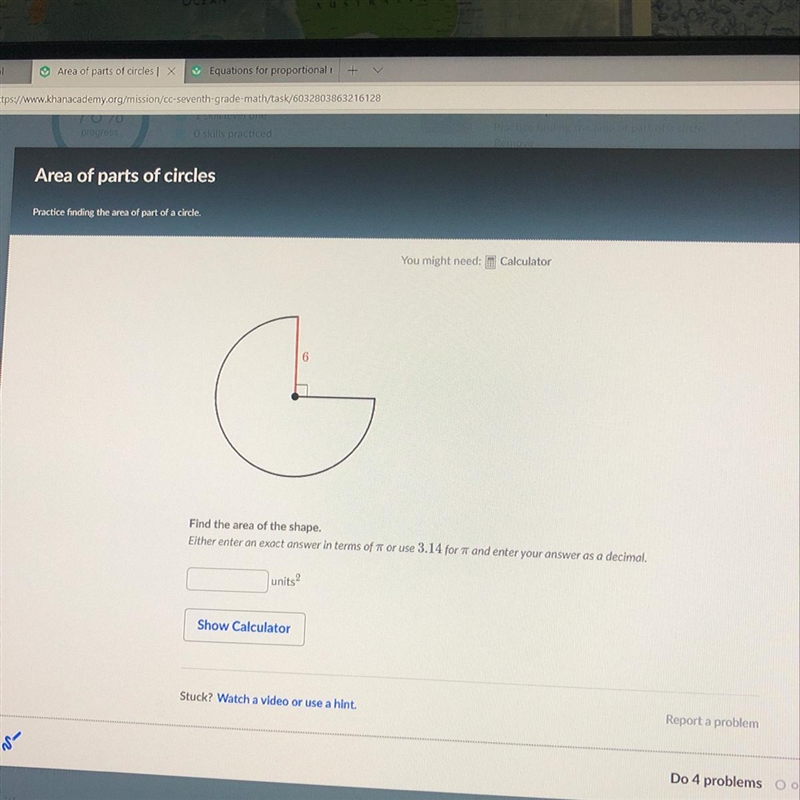 Find the area of the shape. Either enter an exact answer in terms of it or use 3.14 for-example-1