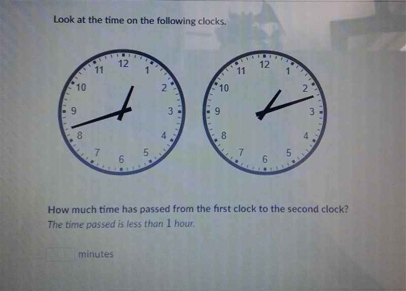 How much time has passed from the first clock to the second clock? The time passed-example-1