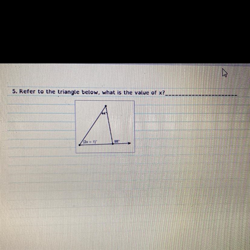 Referred to the triangle below what is the volume X. 44° (2x + 1) 98°-example-1