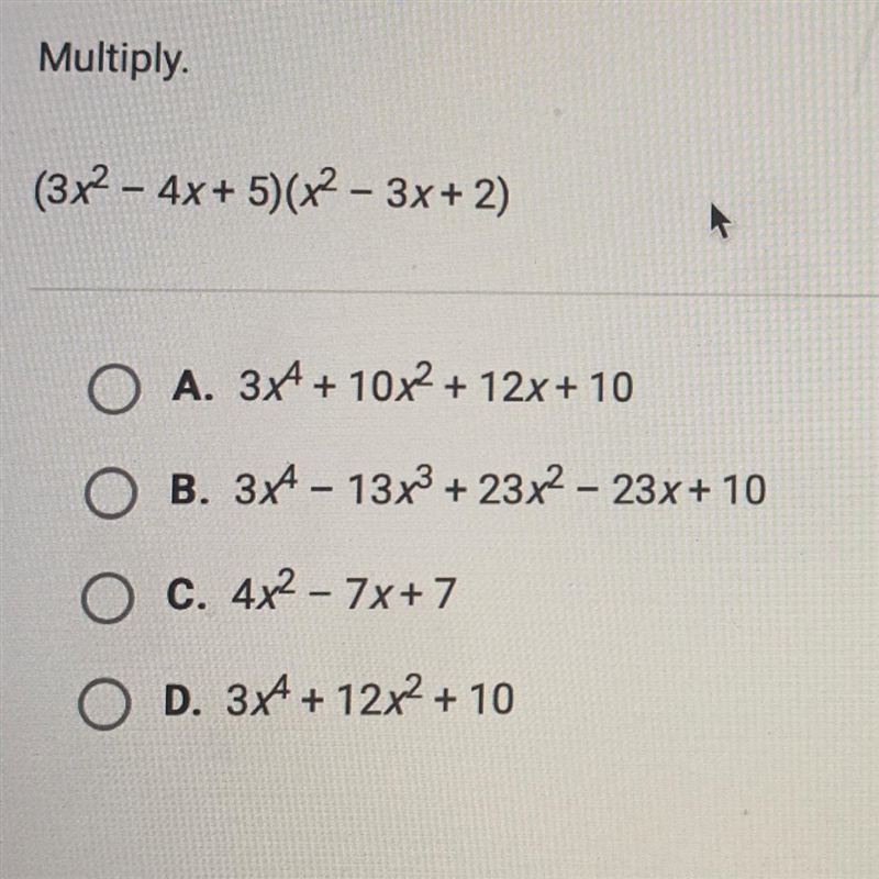 Multiply. (3x^2 - 4x +5) (x^2 - 3x+2)-example-1