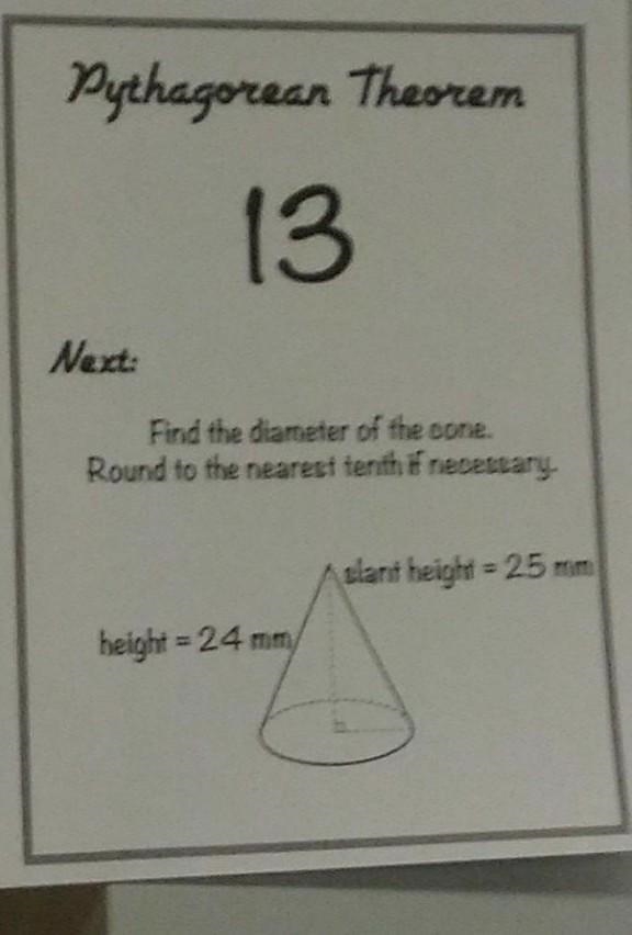 Need to find the diameter of the cone shows me steps plz and thank you ​-example-1