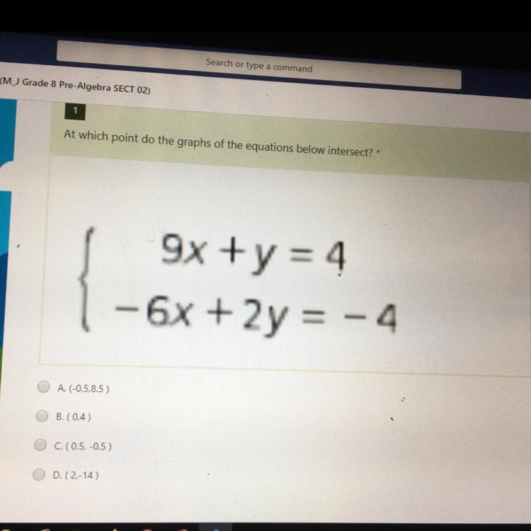 At which point do the graphs of the equations below intersect? (PLEASE ANSWER)-example-1