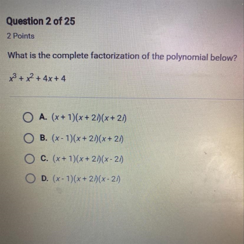 What is the complete factorization of the polynomial below? x3 + x2 + 4x + 4-example-1