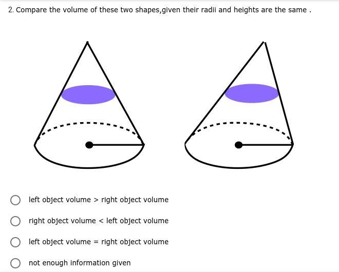 *PLEASE ANSWER* Compare the volume of these two shapes,given their radii and heights-example-1