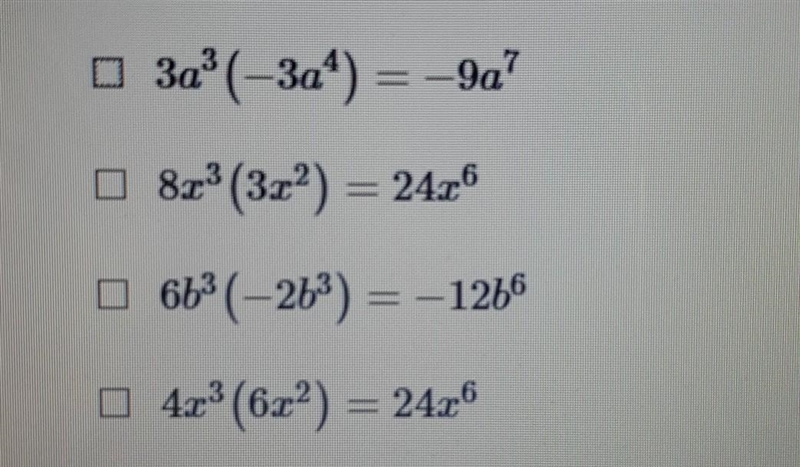 ASAP!!! which equations are correct? select each correct answer​-example-1