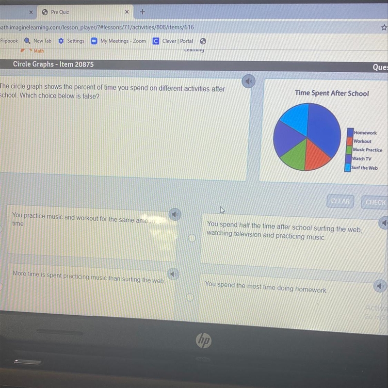 The circle graph shows the percent of time you spent on different activities after-example-1