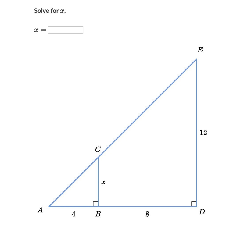 Solve similar triangles Solve for x x=-example-1