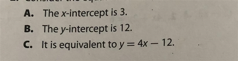 Consider the equation 8x-2y=24. Select True or False for each statement.-example-1