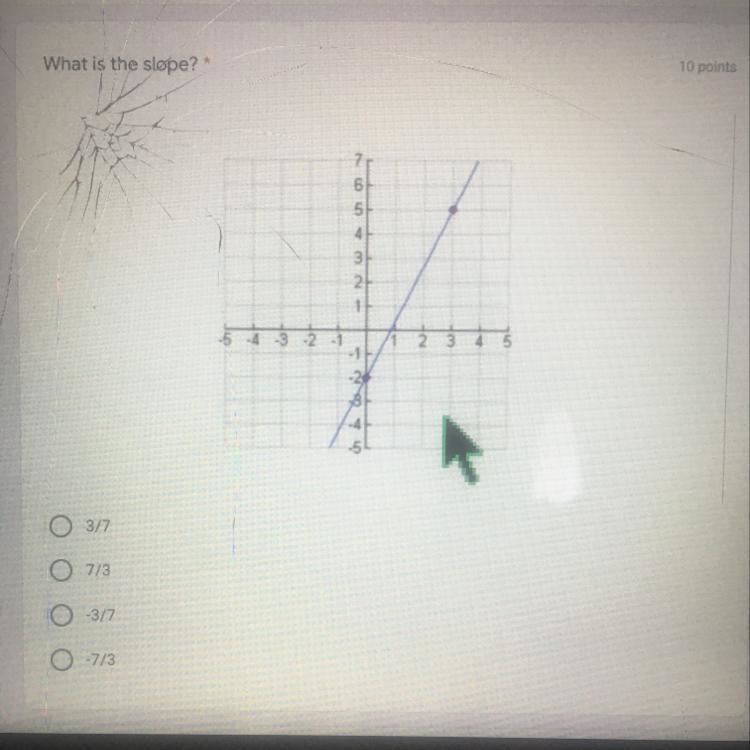 What is the slope? A) 3/7 B) 7/3 C) -3/7 D) -7/3-example-1