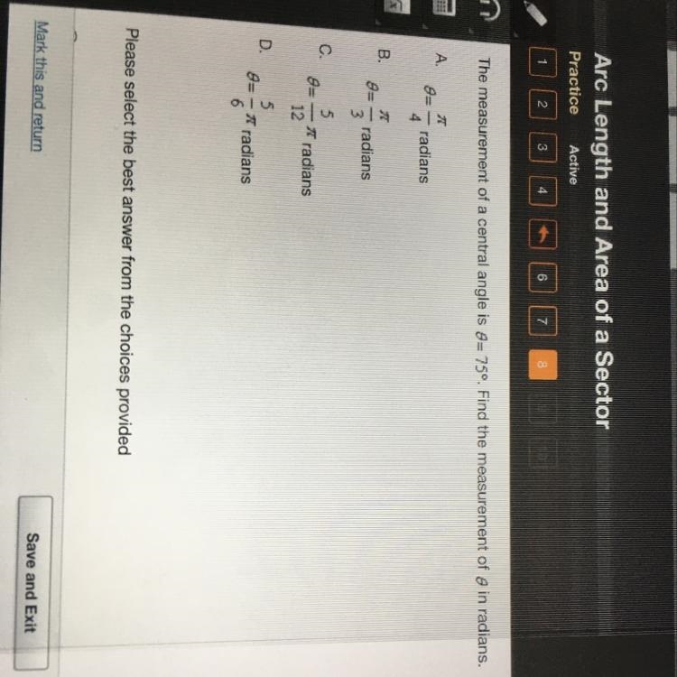 Find the measurement of 0 in radians-example-1